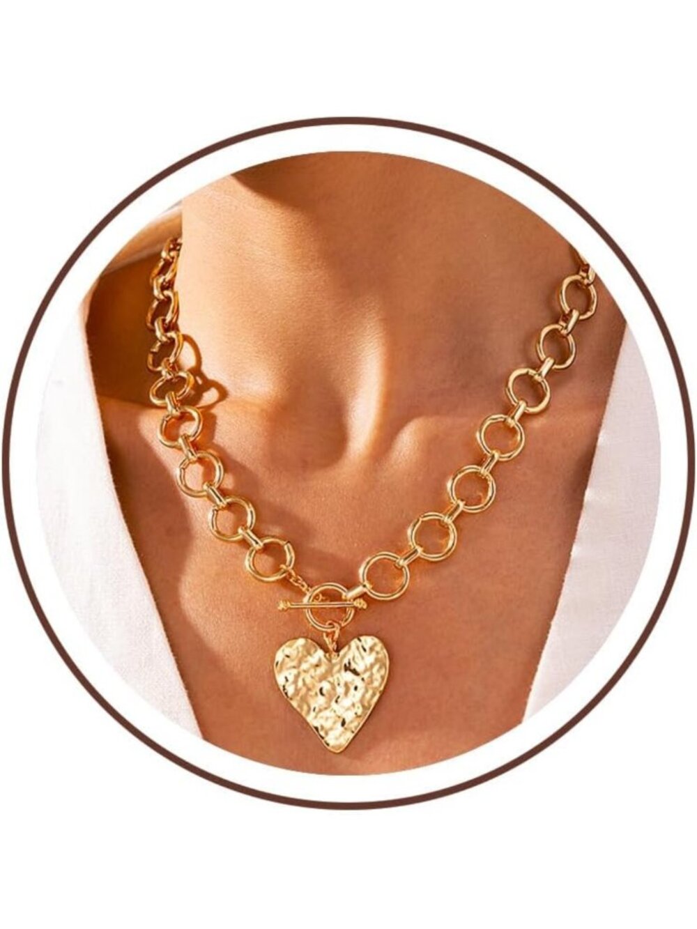 Chunky Heart Necklace for Women - 14K Gold Plated Chain Jewelry, Trendy Gift